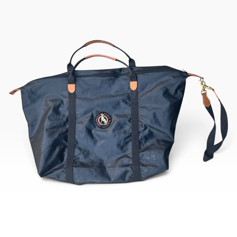 Francois Marot Paris Navy Nylon Duffel Bag Leather Trim France Travel Bag